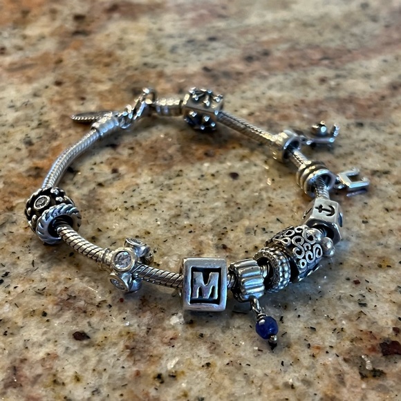 Authentic Pandora Sterling Silver Bracelet with Charms, Spacers & Cubic Zirconia - Picture 3 of 9